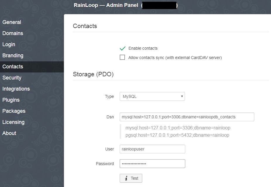rainloop contacts mysql
